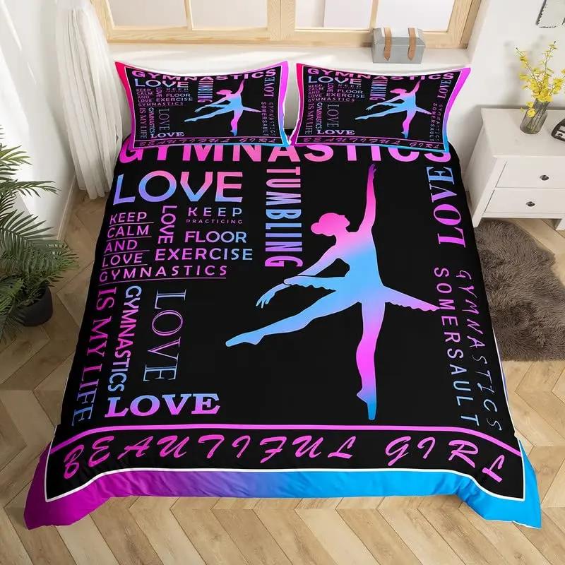 Пододеяльник Love Gymnastics King Queen, комплект постельного белья для занятий балетом на полу, неоново-розовый, для танцев, чехол из полиэстера