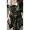 Летнее Французское Винтажное Платье в Колледж-Стиле с Квадратным Вырезом, Кружевными Рукавами-Буфами и Клетчатым Узором, Женское, С акцентом на Талию, Принцесса, Пышное Платье