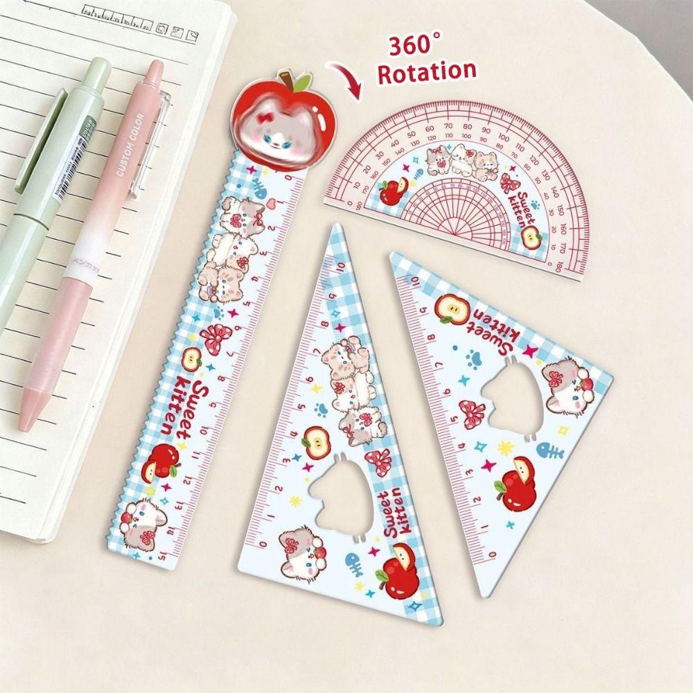 4pcs Acrylic Straight Ruler Measurement Drawing Stationery Set Square Protractor School Office