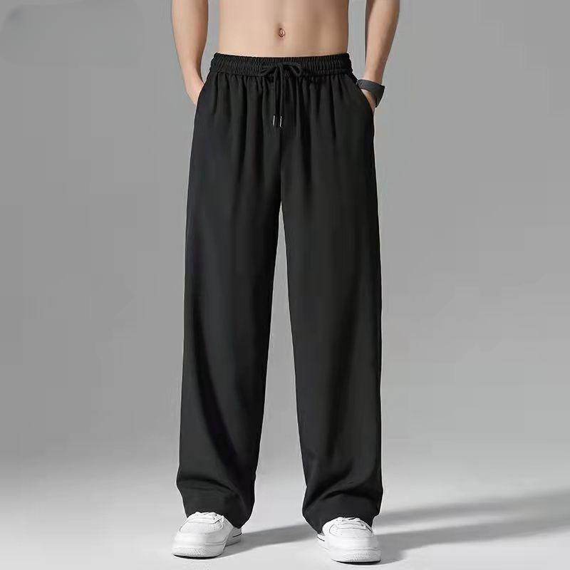 Ледяные брюки мужские летние ультратонкие свободные прямые большие размеры молодежные спортивные быстросохнущие повседневные широкие брюки