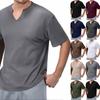Мужская футболка в полоску с V-образным вырезом, однотонная повседневная модная футболка с короткими рукавами