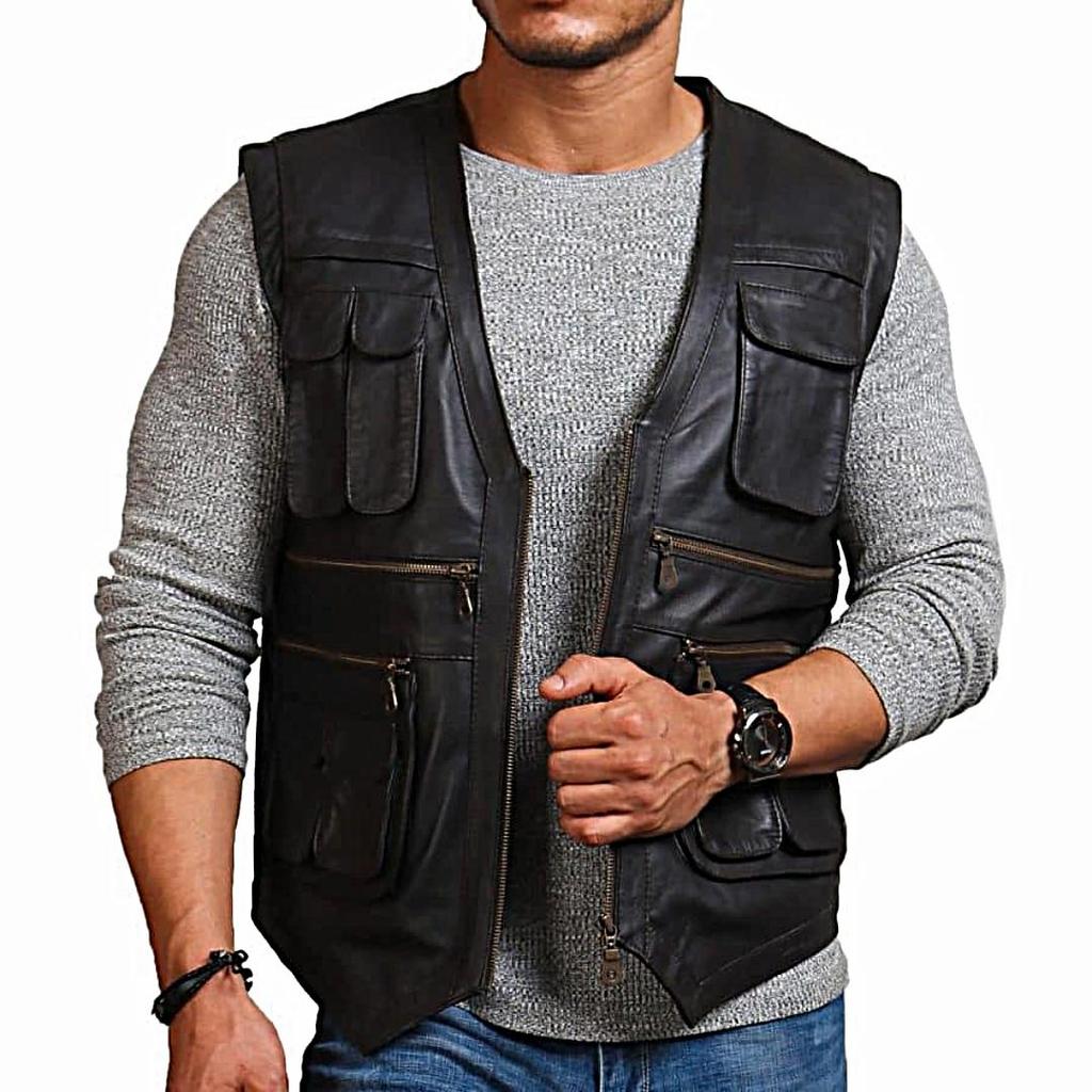 NOORA Men's Real Lambskin Leather ,Clothing, Bike Lovers Vest, Gift for Men's, Gift for Him, Hunt Style,Moto Vest
