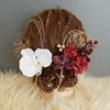 Preserved Flower Hair Ornament with Gold Phalaenopsis Orchid for and Japanese Clothing [Bria] Leaf, (Red), Coming-of-Age Ceremonies, Graduations,