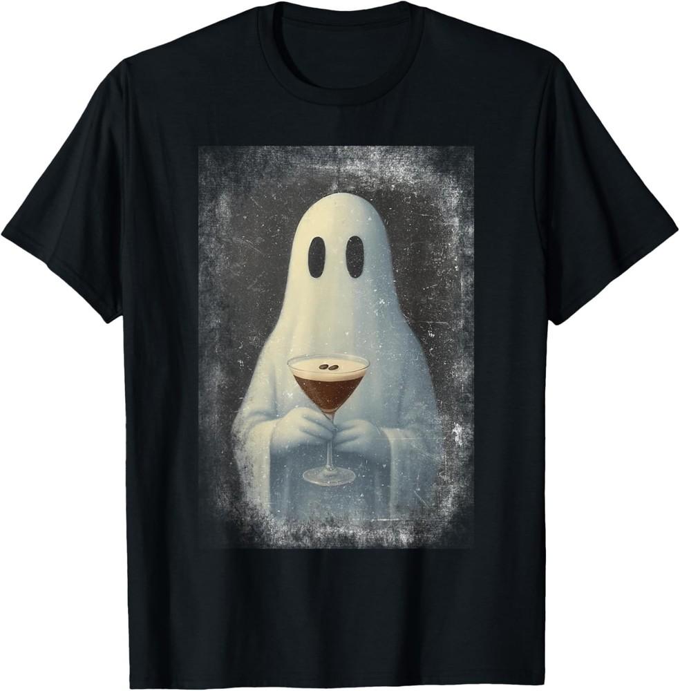 Ghost Drinking Espresso Martini Halloween Spooky Autumn Fall Unisex T-Shirt