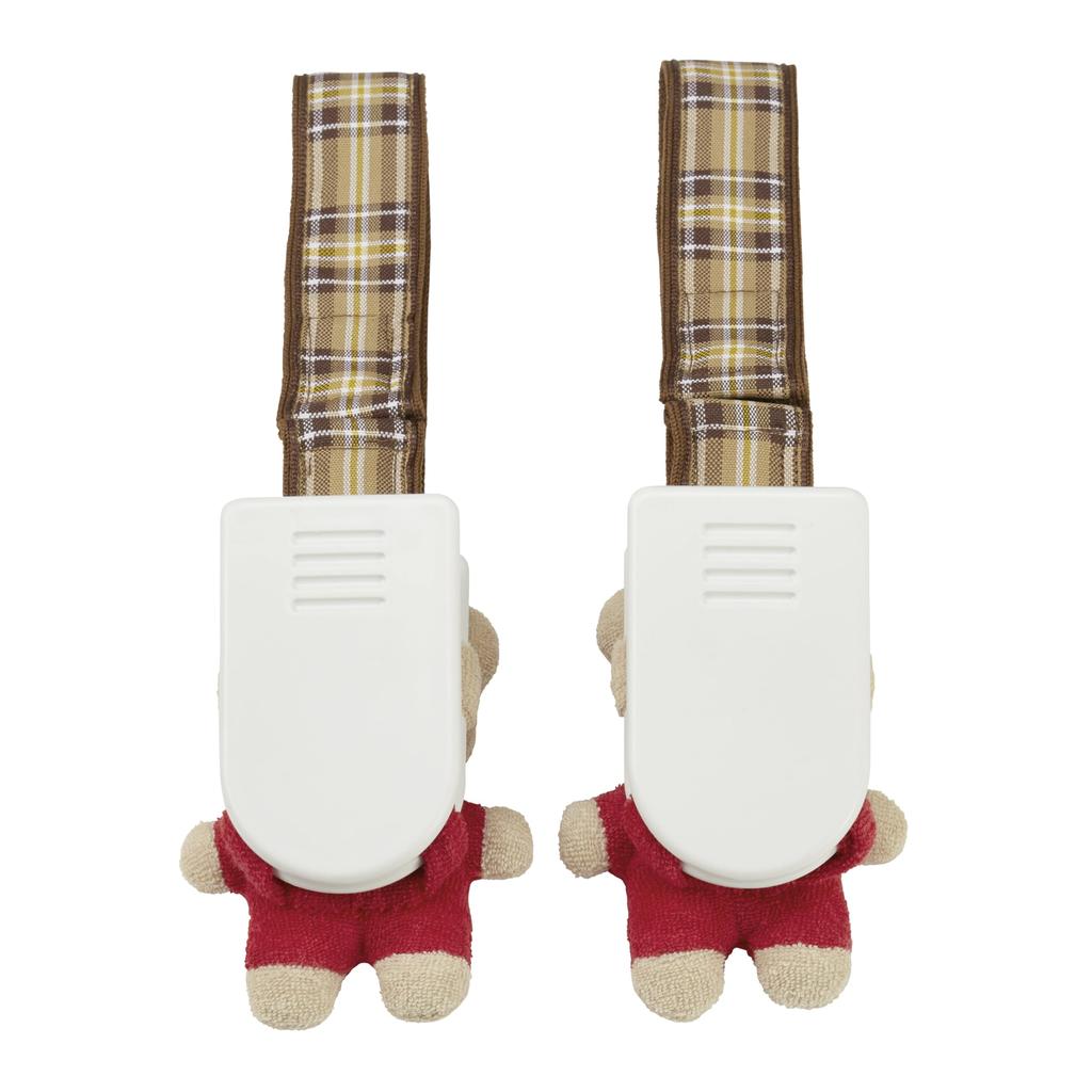 MIKIHOUSE Blanket Clip Set of 2 Bear Mascot Stroller Clips Adjustable Velcro Belt Beige Made in Japan Baby Kids Accessory