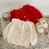 2024 Autumn/Winter Baby Girl Knitted Cotton Cardigan with Lotus Collar, 0-3 Years, Long Sleeve, Hollow Design.