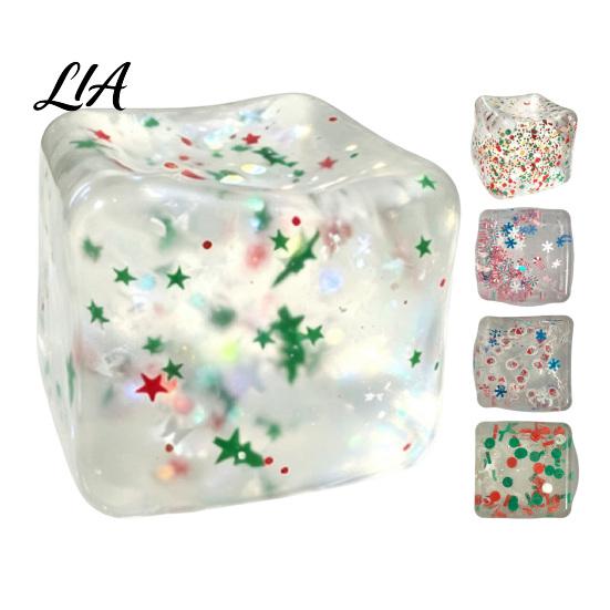 Hand Therapy Stress Balls Christmas Ice Cube Squeeze Toy, Confetti Filled Relief Calming Sensory Toy Slow Rebound Clear for Anxiety Reduction