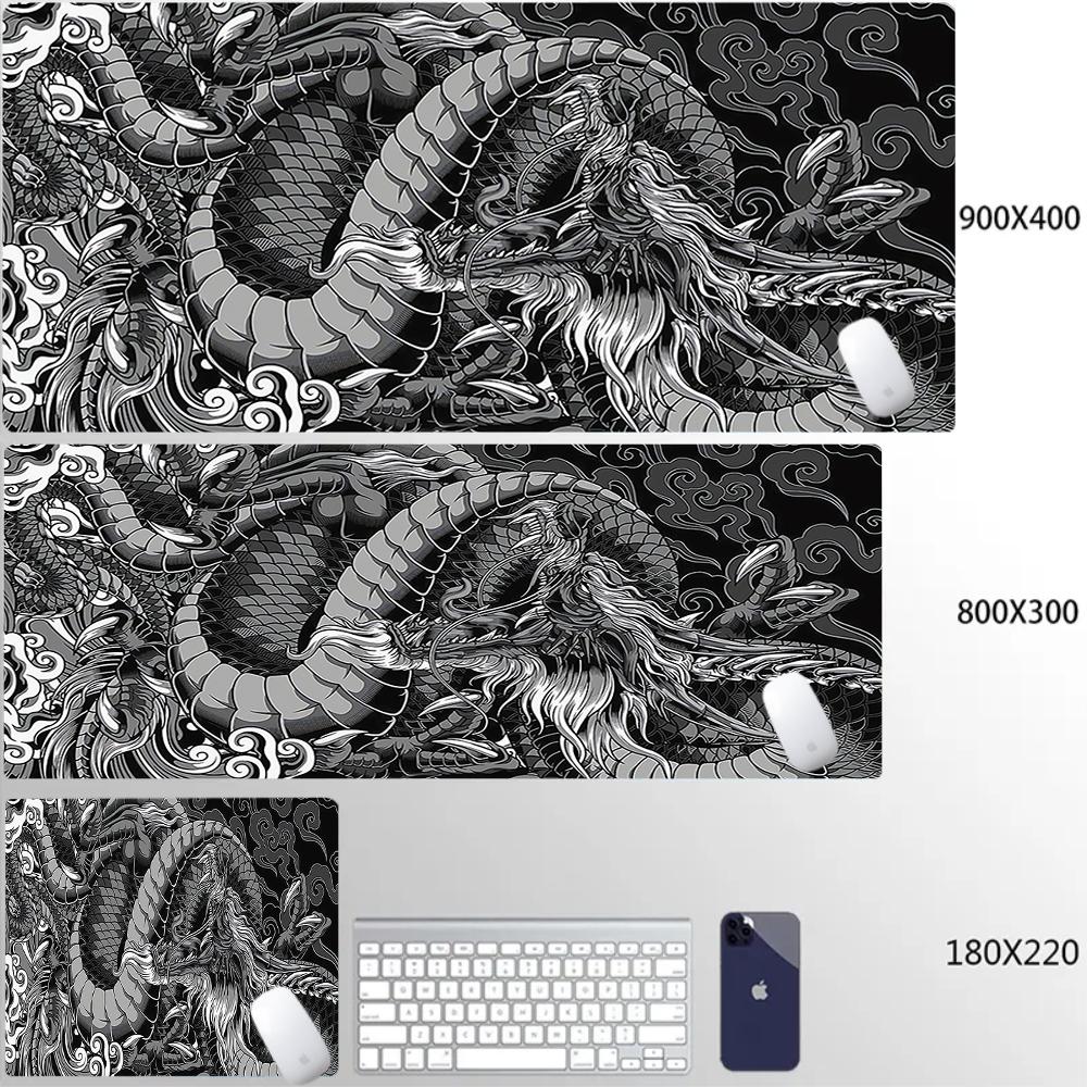 Company Kawaii Mousepads Dragon Black and White Mousepad Pc Gaming Accessories Mouse Pad Large Desk Protector Laptop Pads Custom