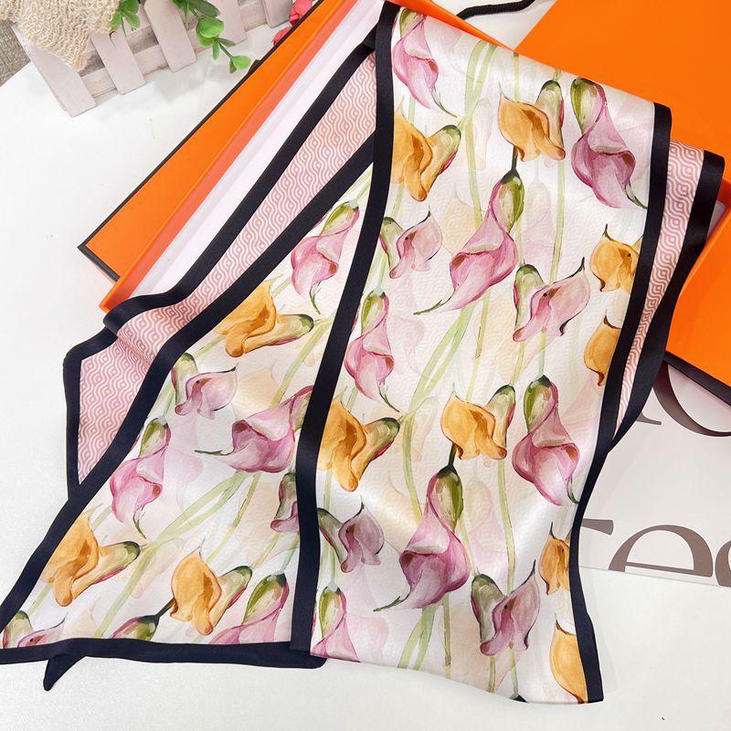New In Spring! Silk Scarf Femininity Fresh Mulberry Silk Silk Scarf Thin, Narrow And Long Double-Sided Scarf Streamer