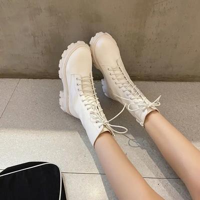 Модные женские полусапоги Осень Женские ботинки до середины икры Тренд 2025 Платформа по акции Новинка Горячие Удобные и Элегантные Сапоги из ПУ