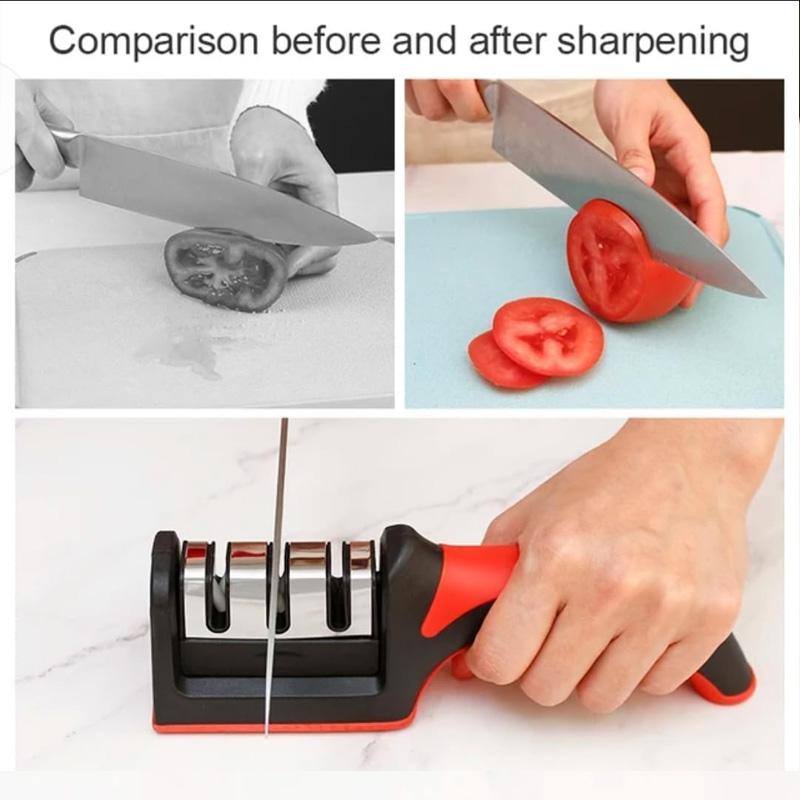 Ergonomic Handle 3 in 1 Sharpener Stainless Steel Slots Sharpens Knives Scissors 19.3cm Kitchen Sharpening Tool 2