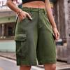 5Colors 2XL Women's Fashion Casual Solid Color Washed Denim Multi-Pocket Belt Overalls Five-Point Shorts