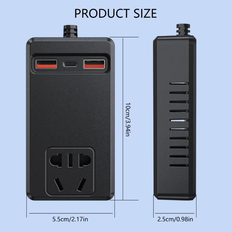 Автомобильный инвертор питания 150 Вт с 4 USB-портами, быстрая зарядка, для кемпинга, поездок, транспортных средств, инструмент для определения напряжения