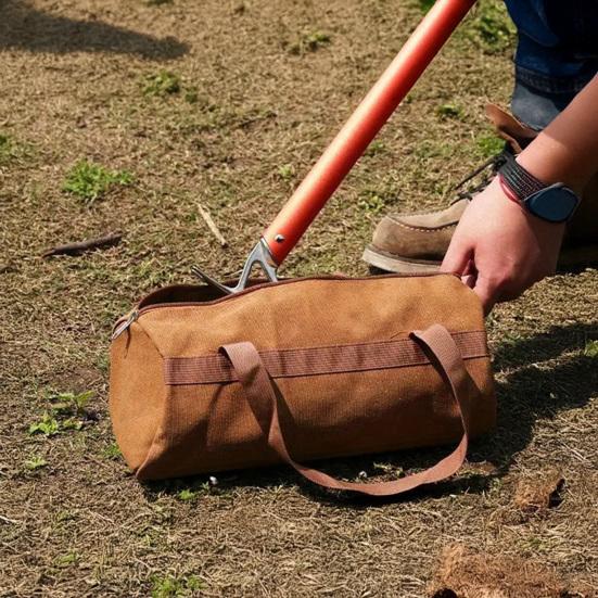 Outdoor Camping Tools Bag with Handle, Tent Stake Peg Rope Storage Pouch, Waterproof Canvas Hiking Gear Organizer Tote with Zipper
