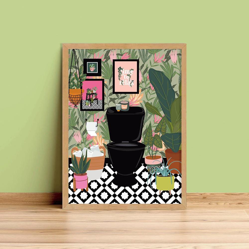 Тропические растения. Растения для ванной комнаты. Скандинавский плакат. Богемное украшение с зелеными листьями.