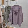 Elegant Women's Knitwear Spring New Pullover 3D Flower Fashionable Top Korean Loose Fit Long Sleeve V Neck Autumn Sweater