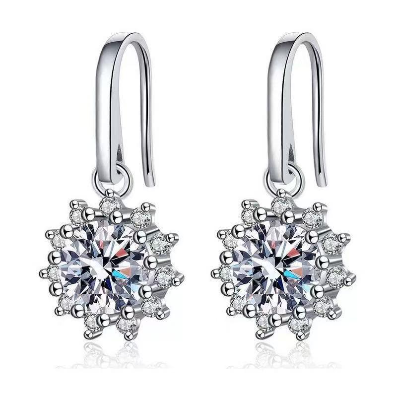 Light Luxury Sunflower Ear Hooks: Fairy-like, Super Shiny Zirconia Flower Dangle Earrings for Women