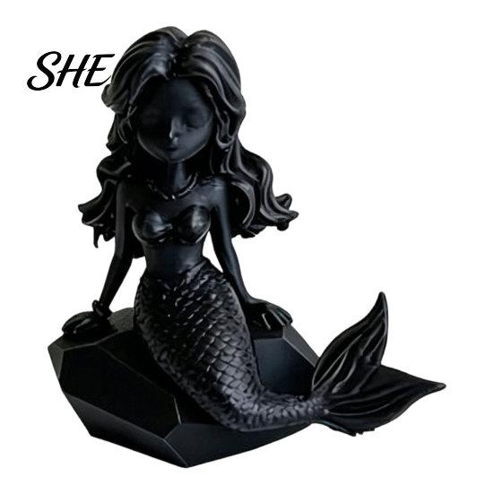Niche Atmosphere Decoration 3D Printed Mermaid Action Figure, Dark Gothic Style Figurine with Matte Black Finish, Movable Joints Minimalist Sculpture
