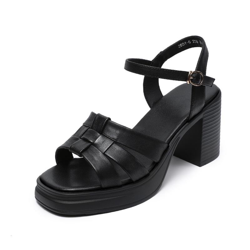Fashion Top Layer Cowhide Roman Sandals For Women, New High Heels And Height Increasing Sandals For Spring And Summer 2025