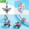 Genuine 925 Sterling Silver Lucky Charm Zircon Bee Family Bead Pendant For Original Bracelet Necklace Diy Fine Jewelry