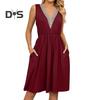 Women's Summer Dress V Neck Sleeveless Midi Dresses with Pockets Casual Boho Beach Vacation Sundresses