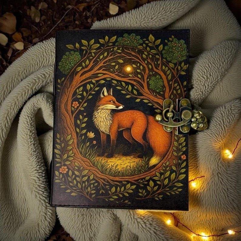 Гримуар из лисьей кожи на 200 страниц | Рукописная Книга Теней, Винтажный Журнал с Рваными Краями, Уникальный Подарок с Лисой для Него и Нее