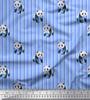 Blue Japan Crepe Satin Fabric Panda & Stripe Print Sewing Fabric Metre 42 Inch