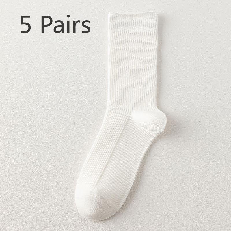5 Pairs of Female Autumn and Winter New Pinstripe Pure Cotton Comfortable Fashion All Go Perspirant Breathable Tube Socks
