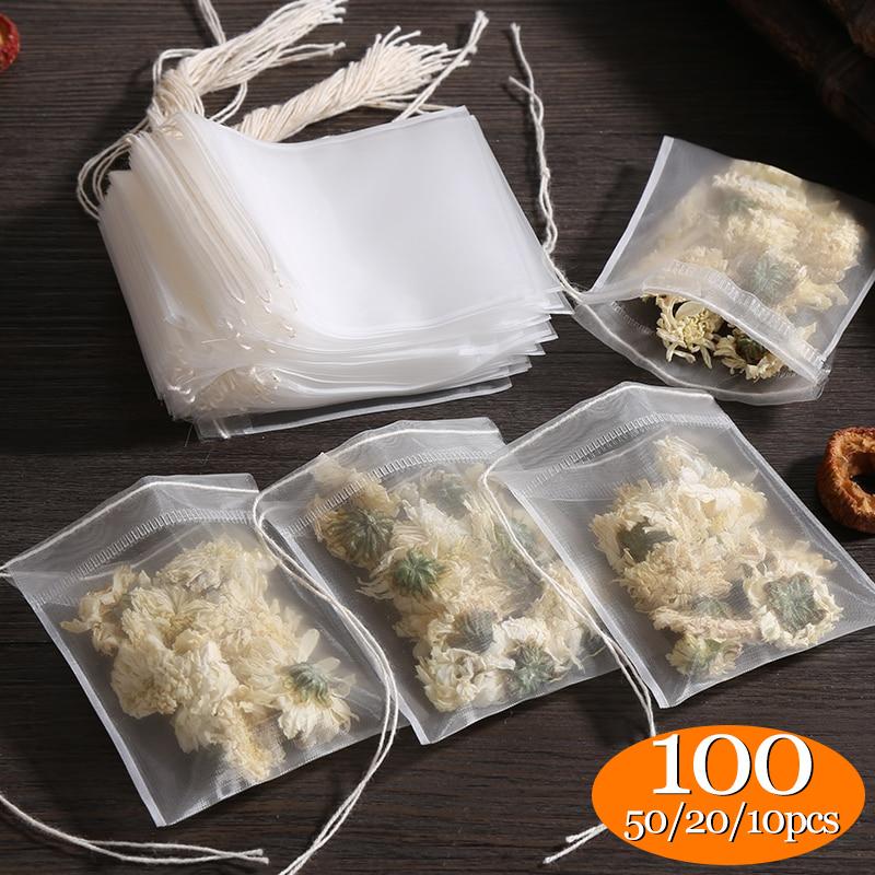 100/50/10 шт. одноразовые чайные пакетики, фильтр-пакеты для заварки чая с заживляющим уплотнением, пищевые фильтры из нетканого материала для специй, чайные пакетики