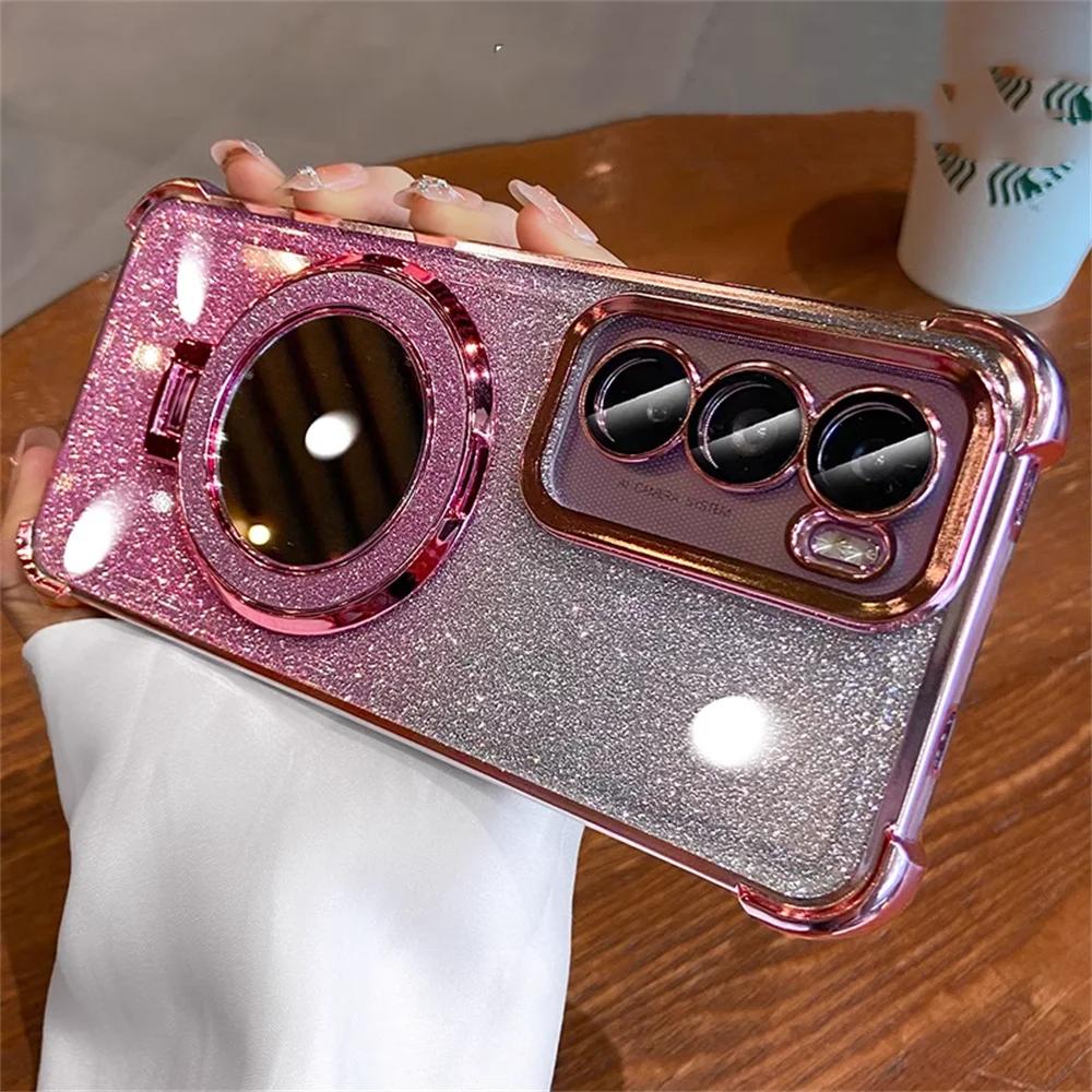 Блестящий чехол-подставка-зеркало для Samsung S25 FE S24 Ultra S23 S22 Plus A17 A07 A56 A36 A53 A55 A16 A15 Роскошная накладка