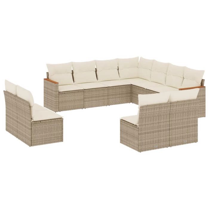 VidaXL Salon de Jardin avec Coussins 11 pcs, Canapés de Terrasse, Ensemble de Meubles de Patio, Mobilier d'Extérieur, Beige 3226086