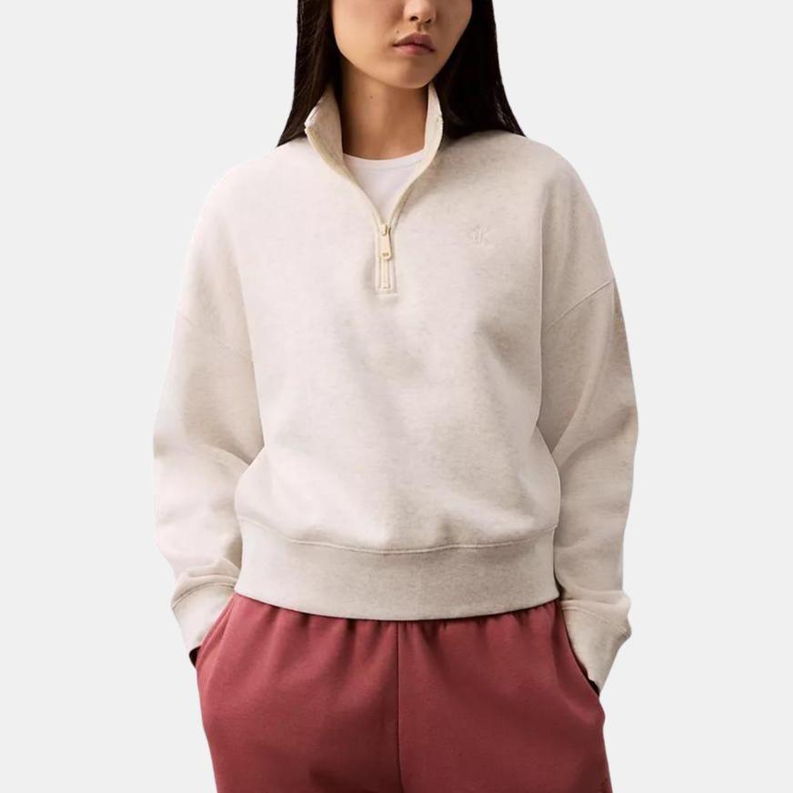 Calvin Klein Повседневная мягкая толстовка с вышитыми буквами и воротником-стойкой, женская толстовка Vanilla-Mix 40WL257-050