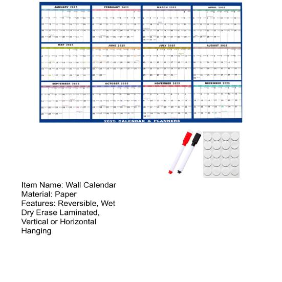 Настенный календарь 2025 года стираемый, двусторонний, стираемый влажным и сухим способом, ламинированный, ежегодный ежегодный планировщик