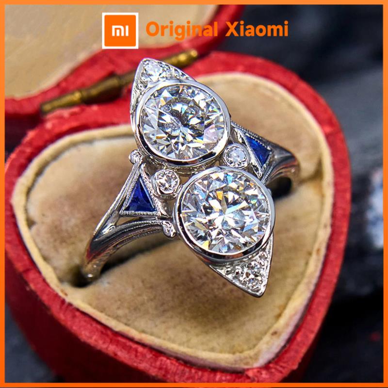 Xiaomi Huitan Marquise Shaped Ring for Women Party Inlaid Sparkling White/Blue Cubic Zirconia Vintage Style Lady Accessories Jewelry