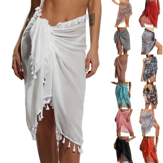 Bikini Cover Up Leopard Tassels Ladies Semi-Sheer Vintage Cover Up Skirt for Vacation