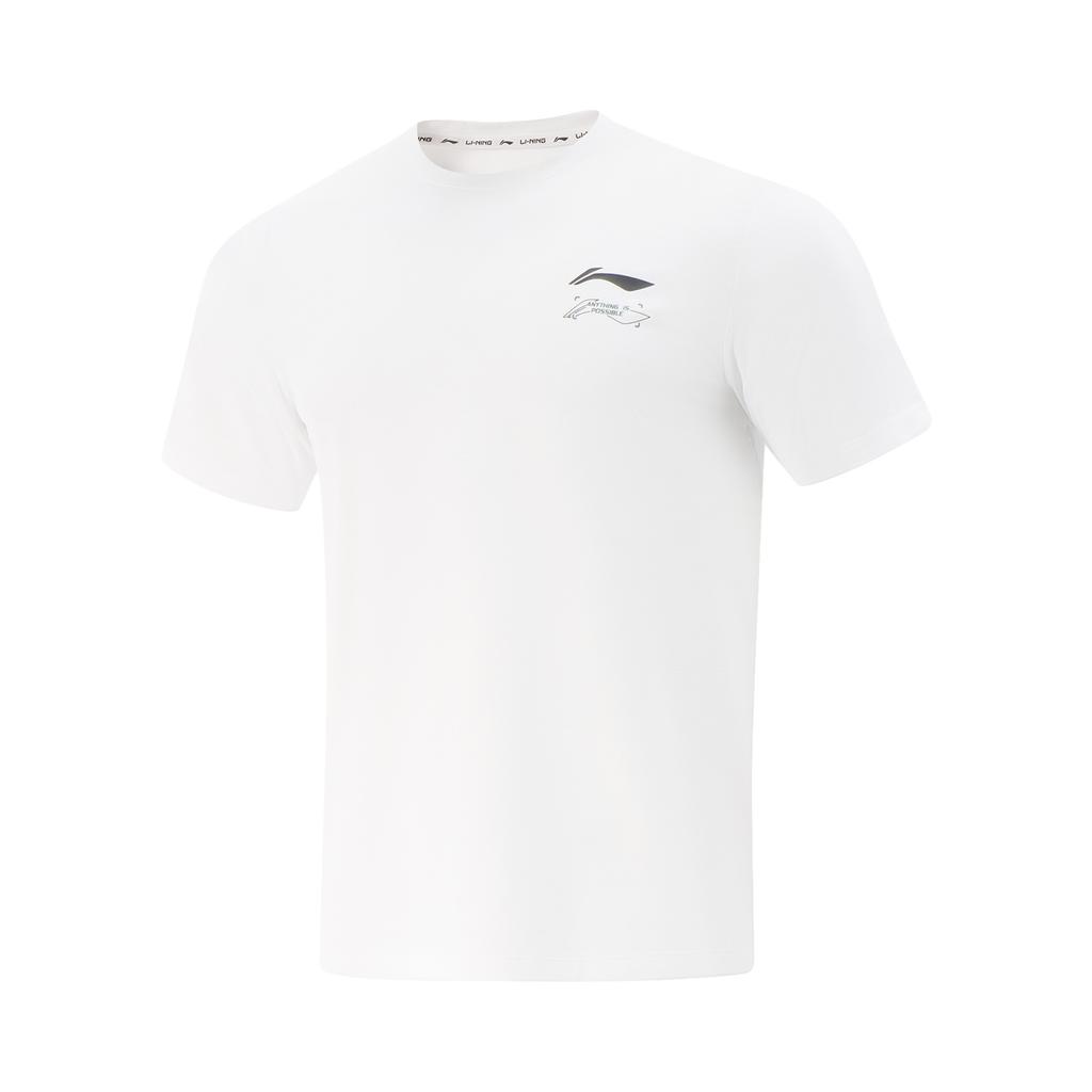 Li-Ning Quick-Dry Simple Letter Logo Print Comfortable Round Neck Short Sleeve T-Shirt Men Tops Standard-White ATSV399-8