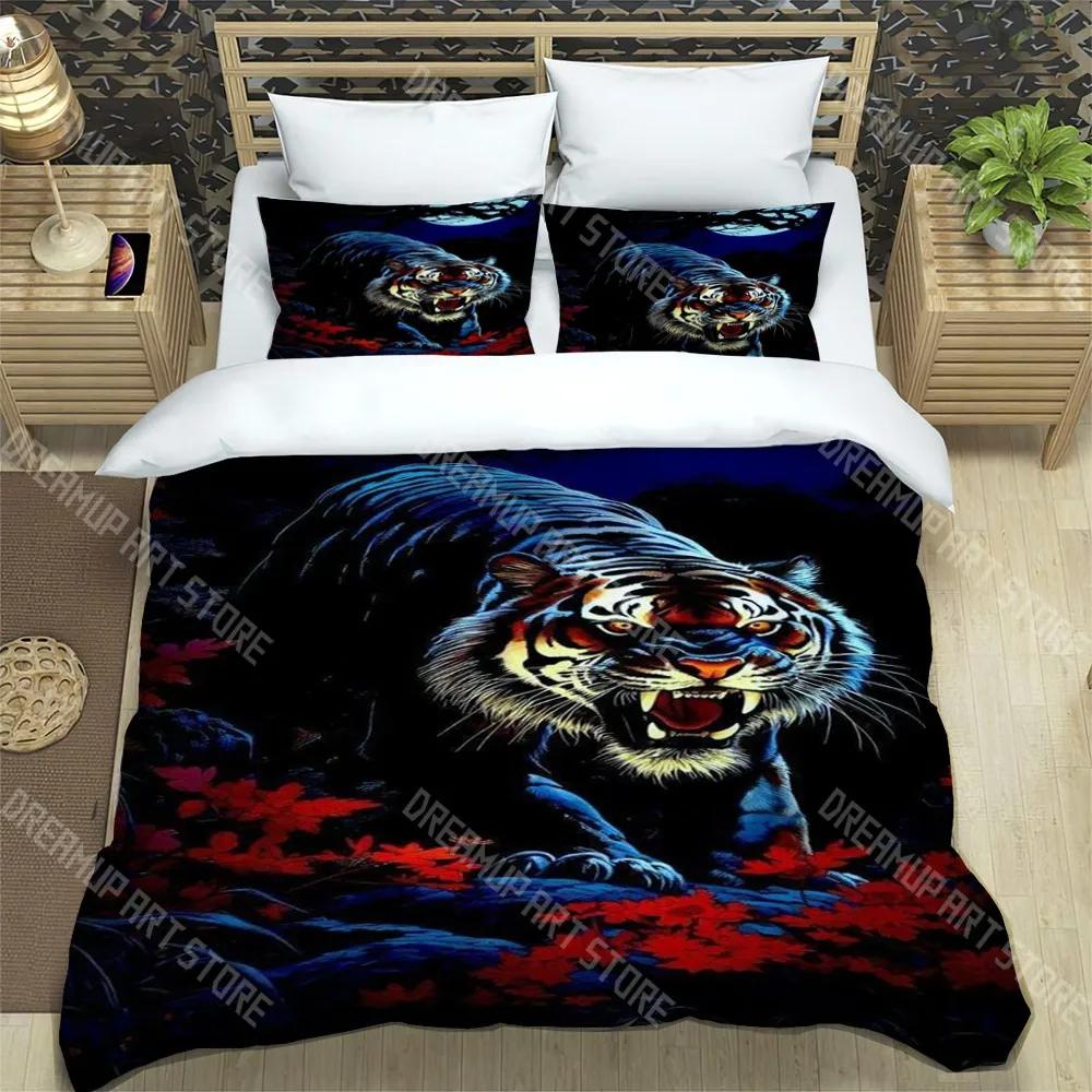 Tiger Tattoo Fashion Trendy Print Three-piece Set Suitable For Kids Or Adults Quilt Cover Pillowcase Bedding Set Birthday G