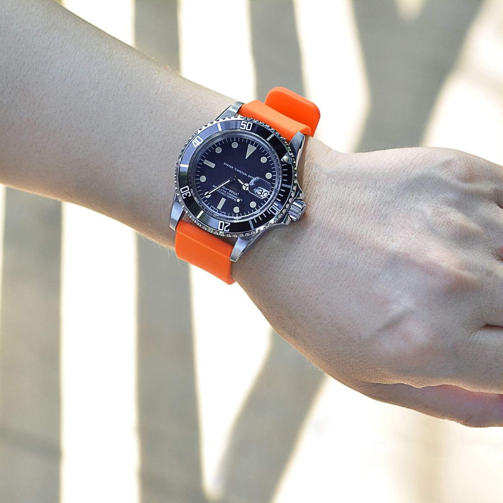 Rubber Strap Silicone 14mm Waterproof Watch Replacement Strap Quick Release Rubber Watch Band Buckle [WOCCI] Orange/Black