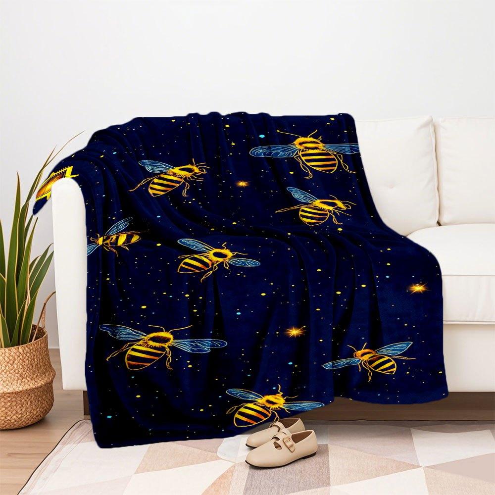 "Golden Bee Night Sky Wallpapers"Blanket Flannel Throw Blanket for Sofa, Bed, Travel, Camping, Office, Couch, Chair, And Bed Gift for Christ