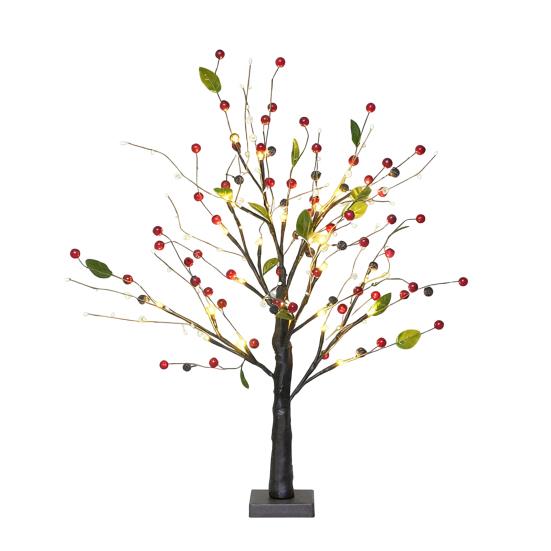 22" Berry Blossom Twinkling Tree with Lights 24 LED Lighted Branches Artificial Christmas Tabletop Bonsai Lamp for Living Room Bedroom Home Decor