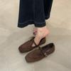 Suede Mary Jane Shoes Women's 2025 Autumn Soft-soled T-shaped with Shallow Mouth Flat-soled Single Shoes One-button Retro Small Leather Shoes