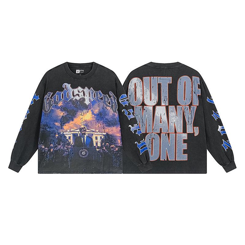 Odspeedss осень и зима новый прямой принт стирка вода ретро чистый хлопок хип-хоп красота тренд худи свитер