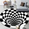 Black and White Stereovision Psychedelic Circular Carpets Lattice Living Room Bedroom Floor Mat 3D Illusion Trap Rug