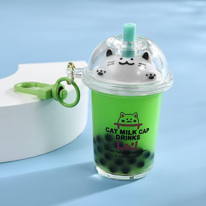 1/5Pcs Cat's Pearl Milk Tea Keychain Sand Bottles Car Key Chains Creative And Cute Milk Tea Cups Pendant Bag Decoration