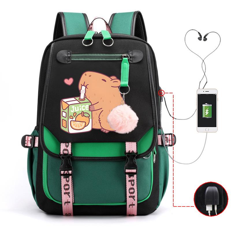 Милый рюкзак для отдыха и путешествий с принтом капибары и многофункциональным USB-портом