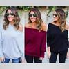 European & American Autumn/Winter Off-Shoulder Batwing Sleeve Women's Knitted Sweater