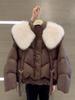 Winter European black cotton-padded jacket for women, small new fashionable big fur collar short cotton-padded jacket tide