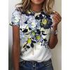 Летняя новинка 3D Цветочный цветочный принт футболка Птицы Графические футболки Женская мода Harajuku Короткие рукава Топы Одежда Футболки