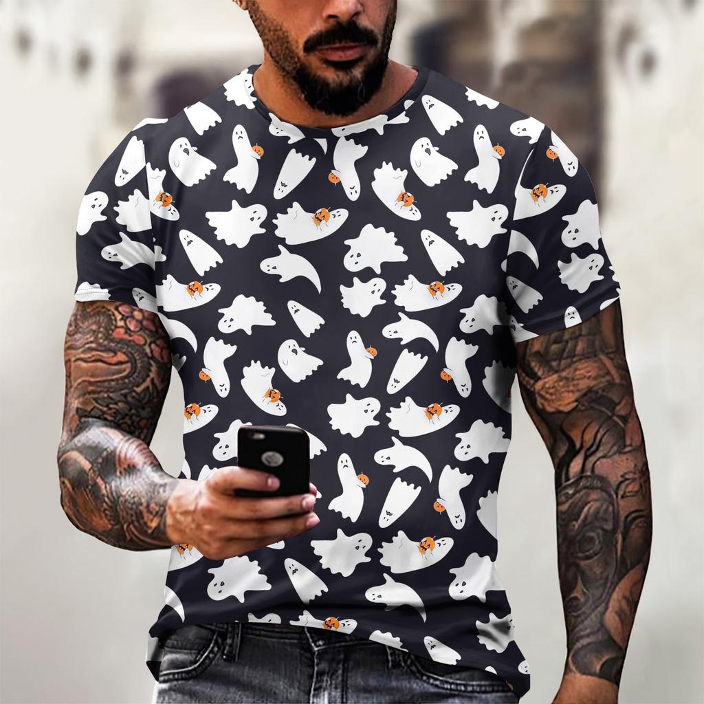 Halloween T Shirt Men's Casual Round Neck Blood Splatter Pattern Tops Horror Bloody Printed Short Sleeve Tops