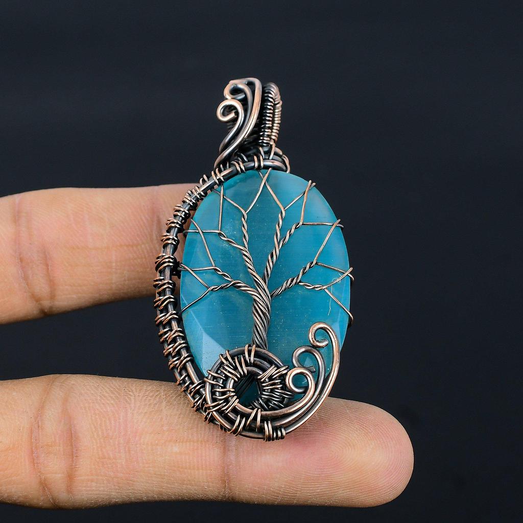 Tree Of Life Monalisa Pendant, 999 Copper Wire Wrapped Pendant Handmade Gemstone Jewelry, Gifts For Wife Brand New Pendant